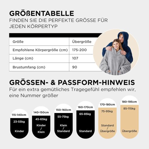 BEDSURE Pătură cu Glugă și Mâneci - Pătură Pulover Pluș Supradimensionată Unisex Gri 107x90cm