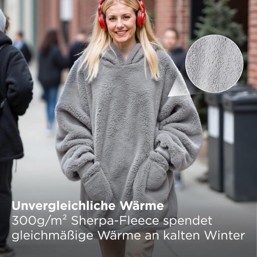 BEDSURE Kapucnis Takaró Ujjal - Oversized Plüss Pulóver Takaró Unisex Szürke 107x90cm