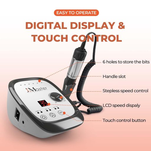 Profesionálna elektrická brúska na nechty JCMaster 35 000 ot./min na gélové a akrylové nechty s pedálom a 6 nadstavcami
