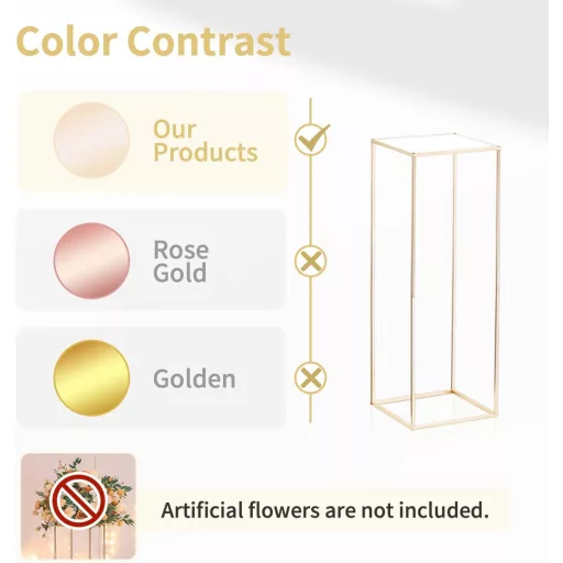 NUPTIO Suport Decorativ Auriu pentru Aranjamente Florale Nuntă, 80 cm - 2 bucăți, Vază Metalică cu Placă Acrilică, Coloană Decorativă pentru Evenimente, Petreceri și Premii Acasă