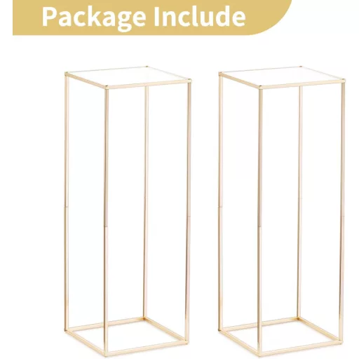 NUPTIO Suport Decorativ Auriu pentru Aranjamente Florale Nuntă, 80 cm - 2 bucăți, Vază Metalică cu Placă Acrilică, Coloană Decorativă pentru Evenimente, Petreceri și Premii Acasă