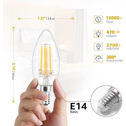 Mastery Mart E14 LED Gyertyaizzó 4,5W C35 Dimmelhető Edison Csavaros Vintage Izzó 2700K