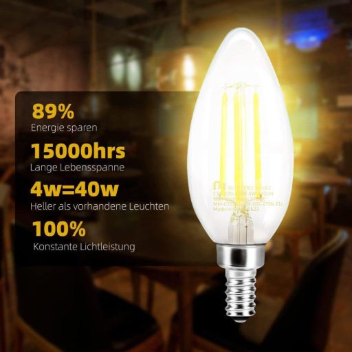 Mastery Mart E14 LED Gyertyaizzó 4,5W C35 Dimmelhető Edison Csavaros Vintage Izzó 2700K