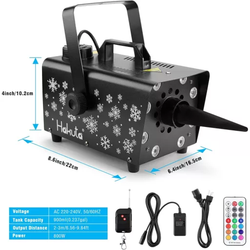HAKUTA 800W Hógép 8 RGB LED Világítással, 13 Színmóddal és 2 Távirányítóval - Esküvőkre, Partikra, Halloweenre, Karácsonyra, Színpadi Előadá
