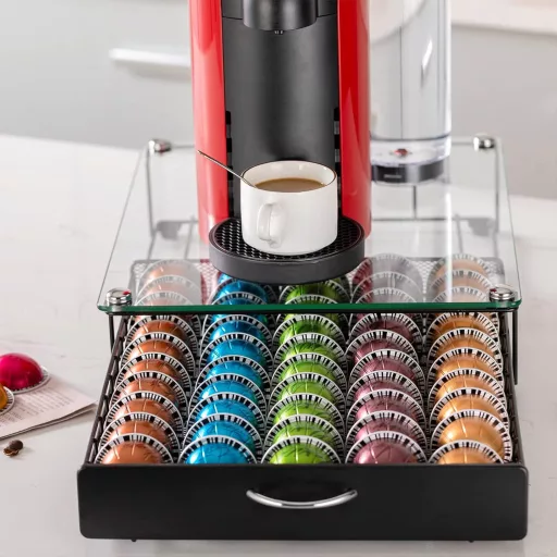 Rice rat Nespresso Vertuo kapszulatartó fiók üvegajtóval, 50 kapszulás polc