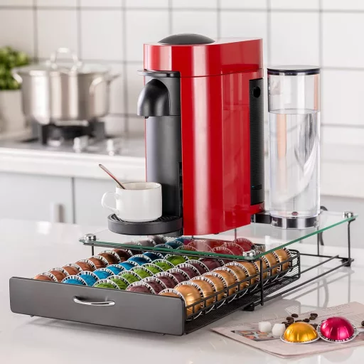 Rice rat Nespresso Vertuo kapszulatartó fiók üvegajtóval, 50 kapszulás polc