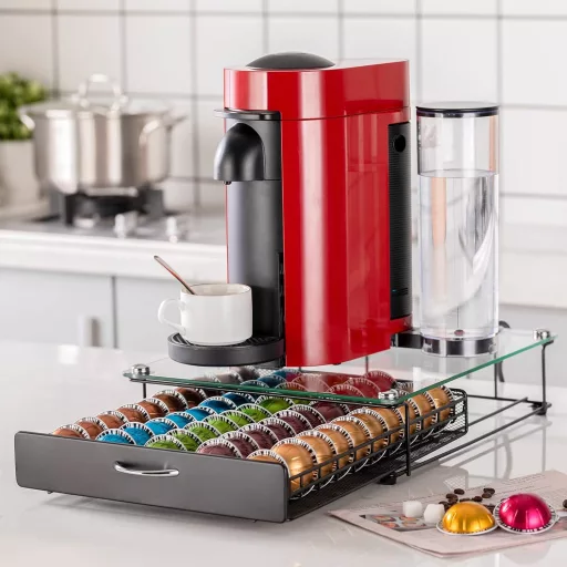 Rice rat Nespresso Vertuo kapszulatartó fiók üvegajtóval, 50 kapszulás polc