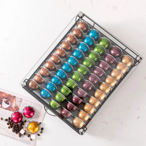 Rice rat Nespresso Vertuo kapszulatartó fiók üvegajtóval, 50 kapszulás polc