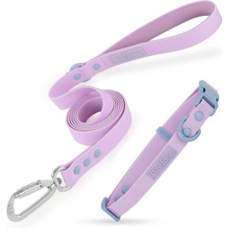   Wolfone Lila Vízálló Kutyanyakörv és Póráz Szett, Állítható, Gyorskioldós (L)