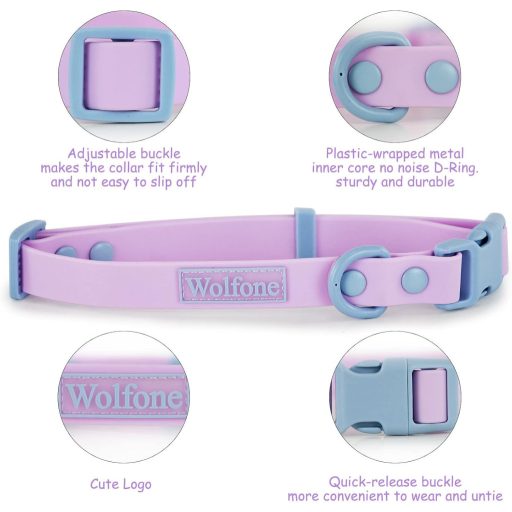 Wolfone Lila Vízálló Kutyanyakörv és Póráz Szett, Állítható, Gyorskioldós (L)