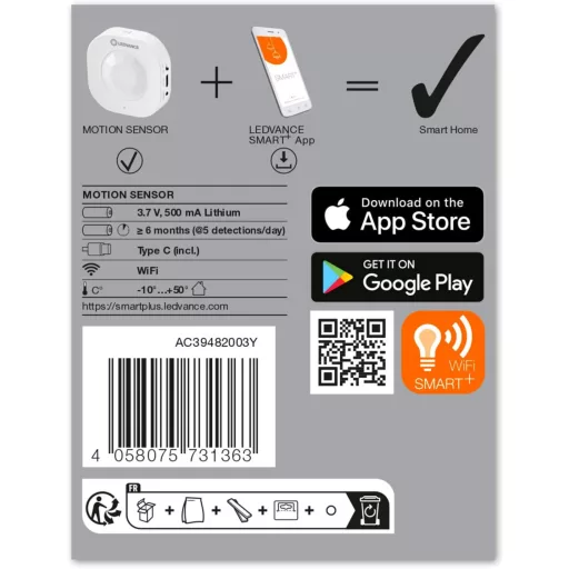 LEDVANCE SMART+ WiFi mozgásérzékelő, okos mozgásszenzor, Type-C, intelligens eszközökhöz - Einzel-Pack, Motion detector