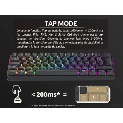Ranked N60 Nova 60% Mechanikus Gamer Billentyűzet, Hot-swap Kapcsolók, 62 Programozható Gomb, RGB Háttérvilágítás, PC/Mac Kompatibilis, AZER