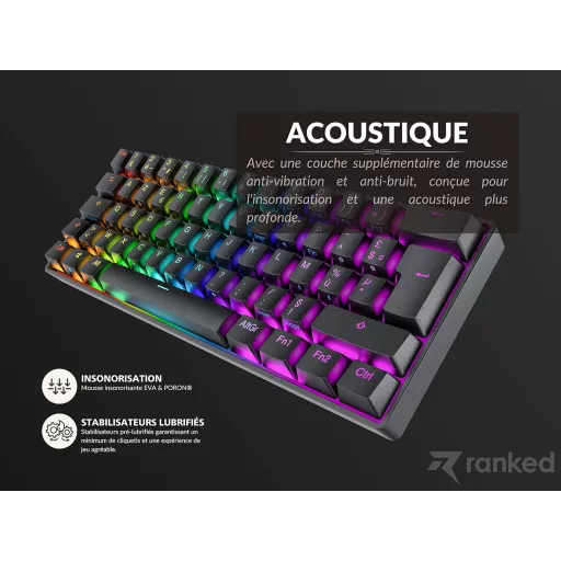 Ranked N60 Nova 60% Mehanička Gaming Tipkovnica, Hot-swap Prekidači, 62 Programabilne Tipke, RGB Pozadinsko Osvjetljenje, PC/Mac Kompatibilna, AZER