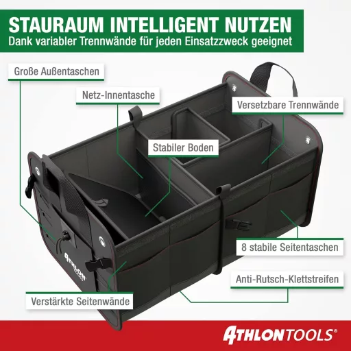 ATHLON TOOLS Premium Csizmatáska Fedéllel 60L XXL Szervezőtáska Vízálló Erős - Black / Red Decorative Stitching