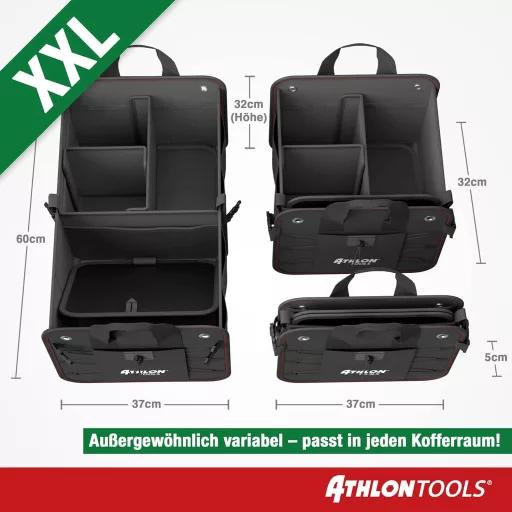 ATHLON TOOLS Premium Csizmatáska Fedéllel 60L XXL Szervezőtáska Vízálló Erős - Black / Red Decorative Stitching
