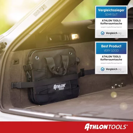 ATHLON TOOLS Premium Csizmatáska Fedéllel 60L XXL Szervezőtáska Vízálló Erős - Black / Red Decorative Stitching