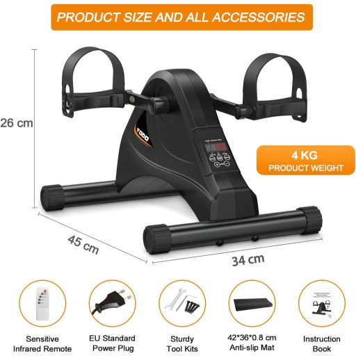 FITODO Mini Szobakerékpár - Elektromos Stepper Otthoni Edzéshez, Állítható Sebességgel, Távirányítóval és Nagy Kijelzővel, 6 Programmal, Fek