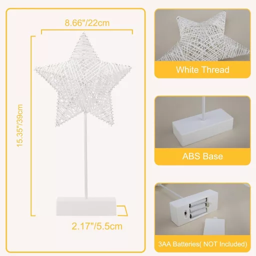 Lampă de masă în formă de stea Lewondr - Decor LED cu baterii pentru Crăciun, Nuntă - Lampă de veghe cu lumină albă caldă pentru camera copiilor, living