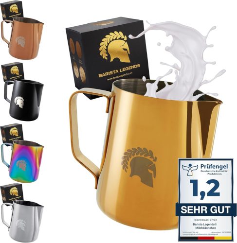 Barista Legends Rozsdamentes Acél Tejkiöntő 350ml Különleges Latte Art Kiöntőcsőrrel - Arany Színű Barista Kancsó Kávérajzoláshoz