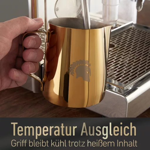 Cana de lapte Barista Legends din oțel inoxidabil, 350 ml, cu cioc special pentru Latte Art - Cană barista aurie pentru desenarea cafelei