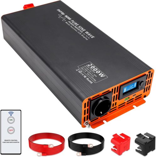 DATOUBOSS Feszültségátalakító 12V-230V 2000W/4000W Tiszta Szinusz Inverter LCD Kijelzővel, USB és Type-C Porttal Lakóautóhoz, Autóhoz