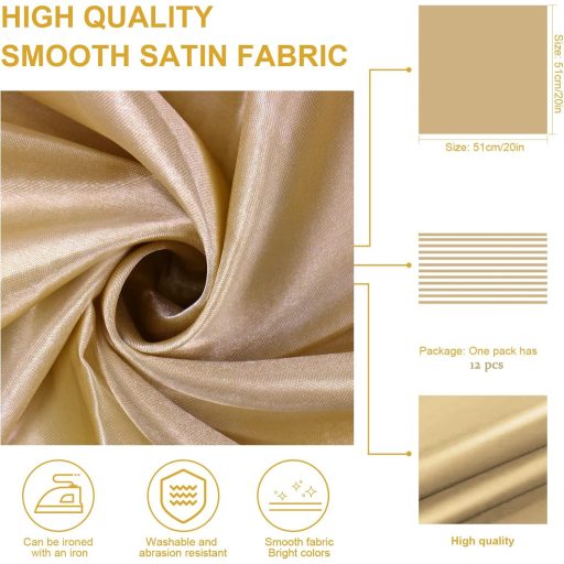 HEMERIEN 12 darabos szatén asztalterítő szett, 20x20 inch, champagne arany, esküvő és ünnepségekhez