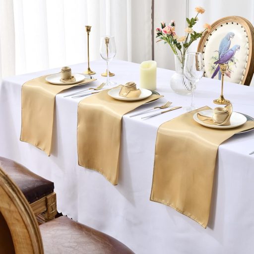 HEMERIEN 12 darabos szatén asztalterítő szett, 20x20 inch, champagne arany, esküvő és ünnepségekhez