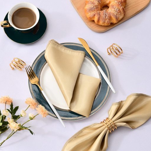 HEMERIEN 12 darabos szatén asztalterítő szett, 20x20 inch, champagne arany, esküvő és ünnepségekhez