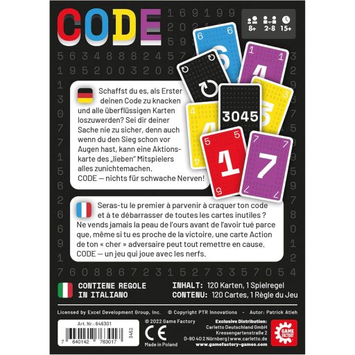 Game Factory Code Joc de cărți - Joc de societate distractiv pentru 2-8 jucători, de la 8 ani, pentru adunări de familie și cu prietenii