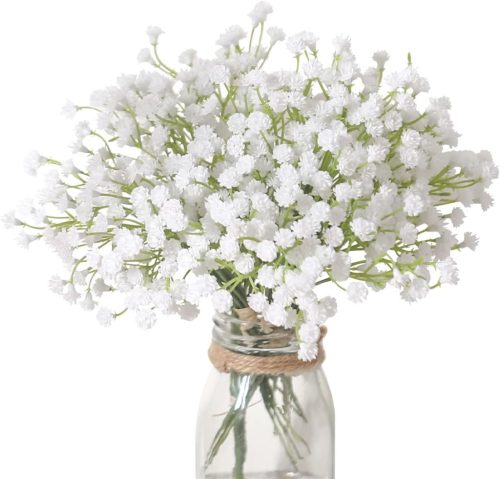 Veryhome 10 db Művirág Gypsophila Csokor - Fehér Műbabafű Dekoráció Esküvőre, Lakásba, DIY Virágkötészethez - Élethű, Tartós (Váza nélkül)