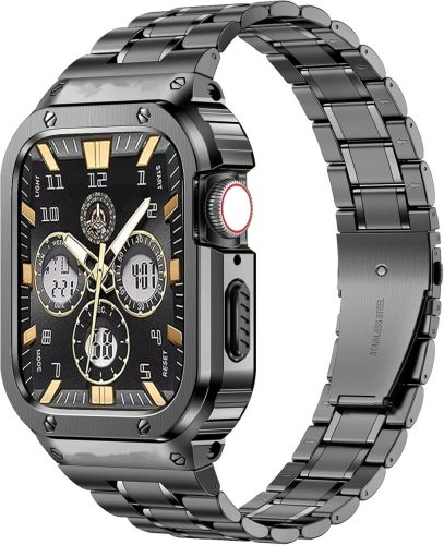 MioHHR Ütésálló fém szíj és tok Apple Watch 45mm-hez - Űrszürke, Series 8/7 férfi
