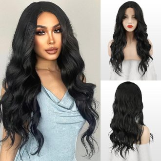   FESHFEN dlhá vlnitá parochňa s čipkovaným čelom a cestičkou v strede, 65 cm