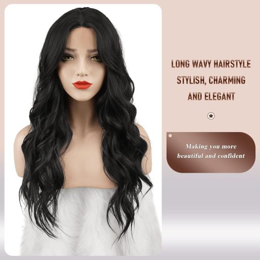 FESHFEN dlhá vlnitá parochňa s čipkovaným čelom a cestičkou v strede, 65 cm