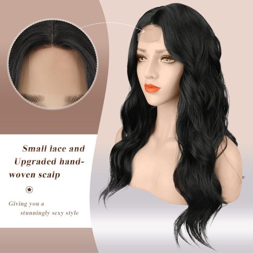 FESHFEN dlhá vlnitá parochňa s čipkovaným čelom a cestičkou v strede, 65 cm