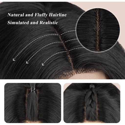 FESHFEN dlhá vlnitá parochňa s čipkovaným čelom a cestičkou v strede, 65 cm