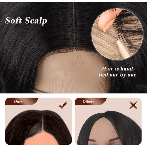 FESHFEN hosszú hullámos paróka fekete csipke előlappal középválasztással 65cm