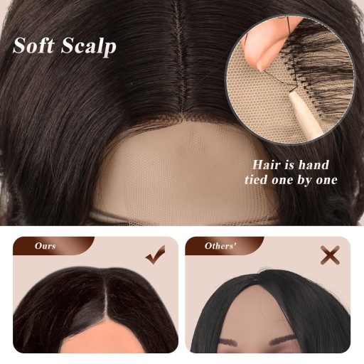 FESHFEN hosszú hullámos paróka középbarna csipke elöl középválasztással 65cm