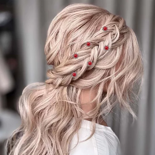 ZOUIQSS Set ukosnica za kosu s biserima i cvijećem - 20 komada crvenih ukosnica sa štrasom za vjenčanu frizuru - s prozirnom kutijom za pohranu