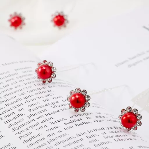 Set de agrafe de păr ZOUIQSS Gyöngyös Virág - 20 buc. Agrafe de păr roșii cu strasuri pentru coafuri de nuntă - Cu cutie de depozitare transparentă