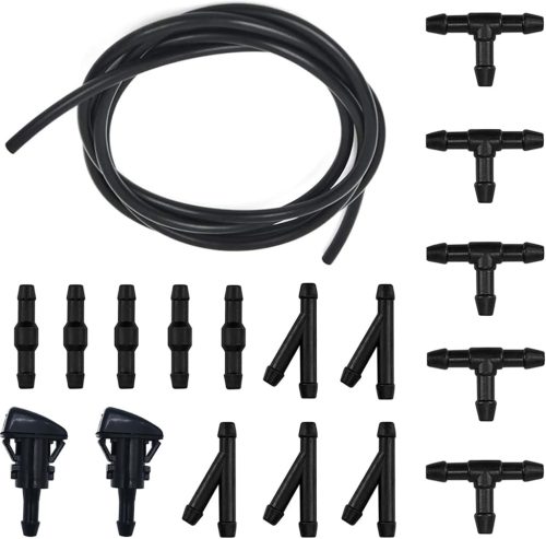 CTRICALVER Set Furtun Spălător Parbriz 5m - Kit Reparare Tub Ștergător cu 15 Conectori și 2 Duze - Piesă Auto Universală