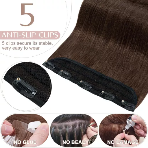SEGO Extensii de păr cu clips din păr uman natural 22 inch Maro Mediu #4 100g