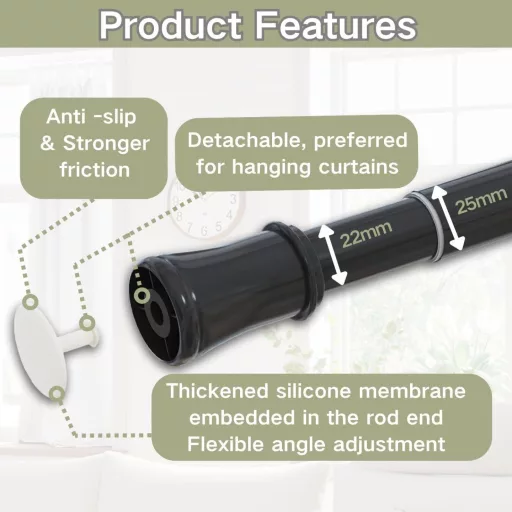 Venwemong Teleskopska Šipka za Zavjese Bez Bušenja 75-175 cm Kupaonica Ormar