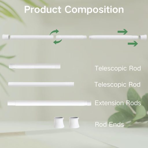 Venwemong Teleszkópos Függönyrúd Fúrás Nélkül 75-175 cm Fürdőszoba Gardrób