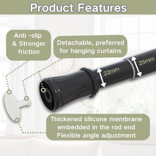 Bară telescopică pentru perdea Venwemong, fără găurire, 75-175 cm, baie, dressing.