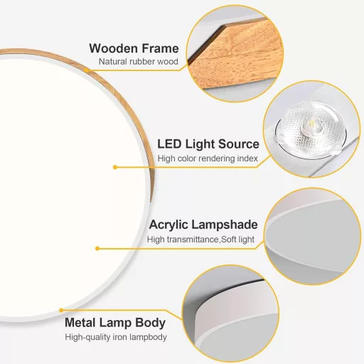 Lampă de tavan LED Qamra 30 cm alb design modern din lemn living dormitor bucătărie - 30 cm, Alb