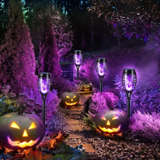 Geemoo, set od 6 solarnih svjetiljki s efektom plamena, ljubičasta vanjska vrtna dekoracija