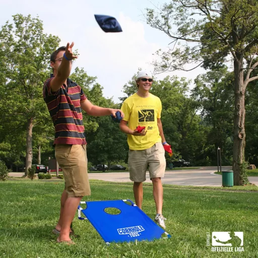 Set original Cup Cornhole - Joc american de îndemânare de dimensiuni oficiale - Cadru PVC portabil, 8 saci de aruncare, cu geantă - Pentru grădină, plajă
