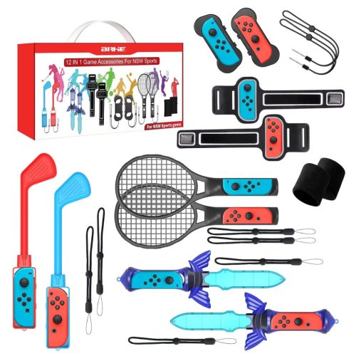 Set de accesorii sportive 12 în 1 BootyBay pentru Nintendo Switch - Pachet de jocuri de familie cu accesorii pentru tenis, golf și sabie, compatibil cu consolele Switch și OLED