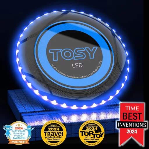 Frisbee luminos TOSY cu 108 LED-uri RGB, moduri inteligente, rezistent la apă, reîncărcabil