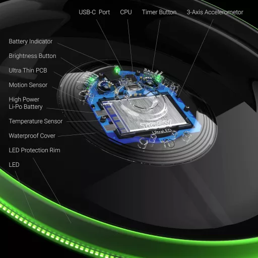 Frisbee luminos TOSY cu 108 LED-uri RGB, moduri inteligente, rezistent la apă, reîncărcabil